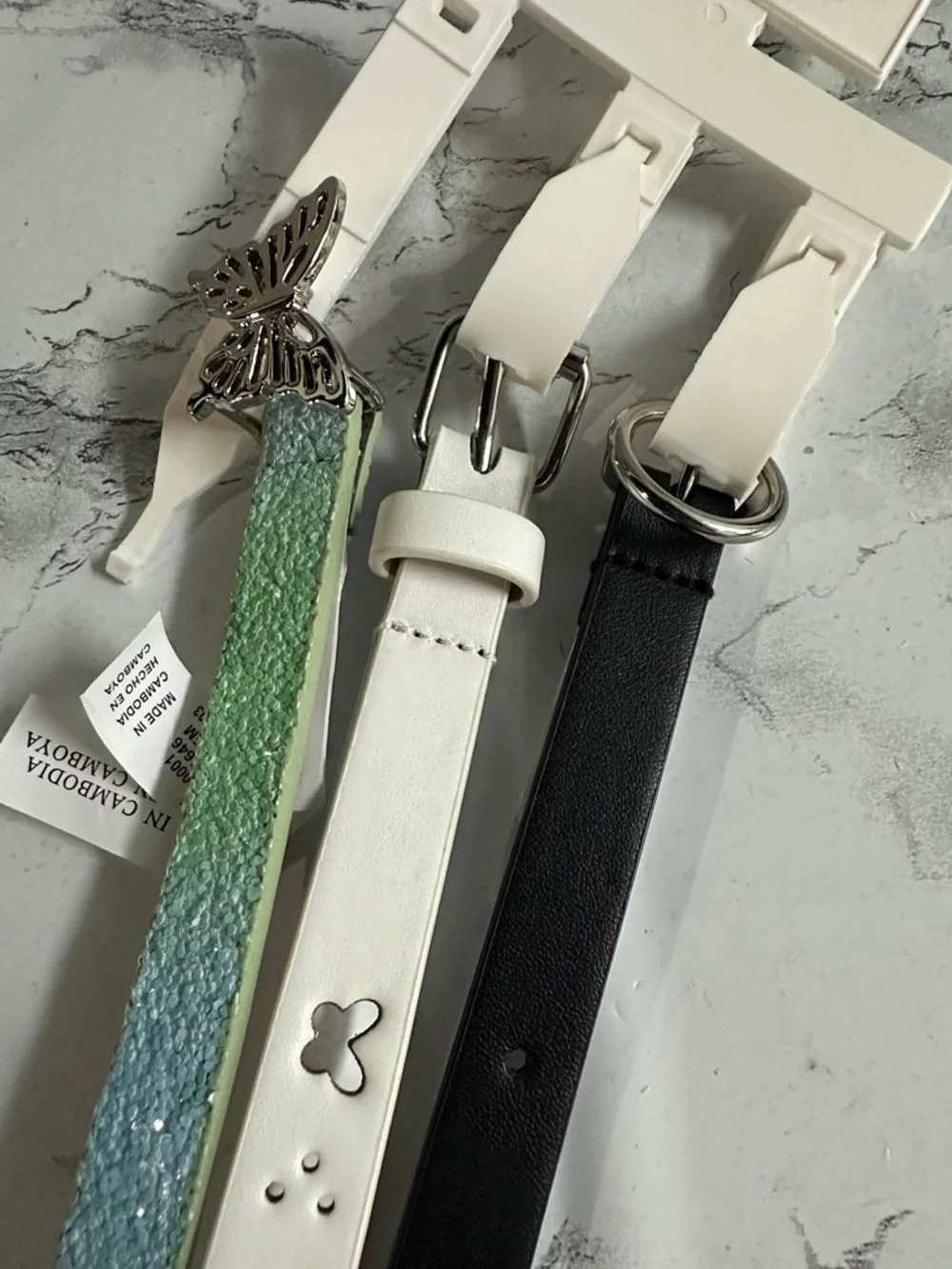 Cat & Jack 3 Belts Set Butterfly Glitter White Cutout & Black Ring Belt Size XL